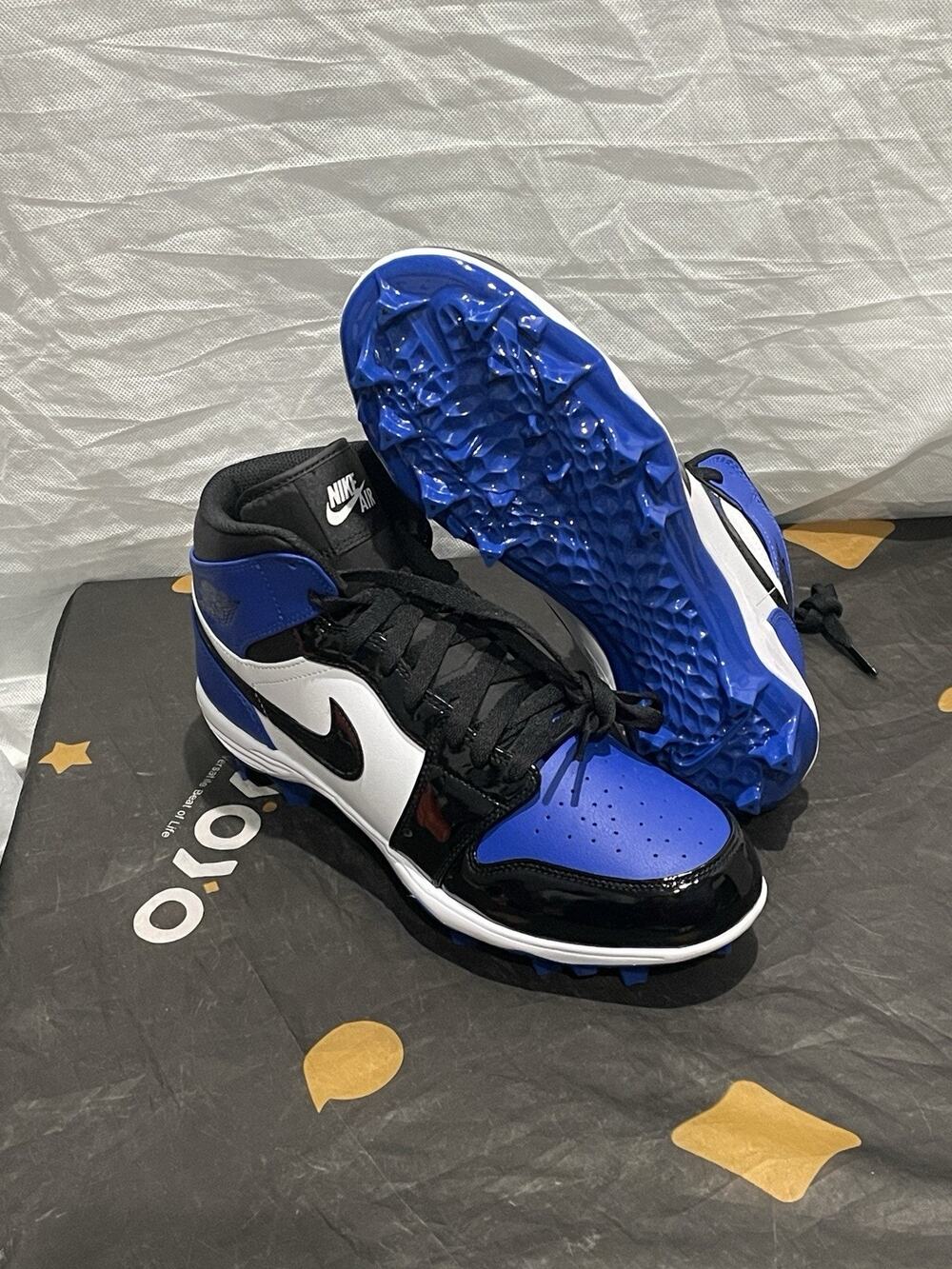 New Mens 10 Nike Air Jordan 1 Mid TD Game Royal Black Football Cleats FJ6805-401